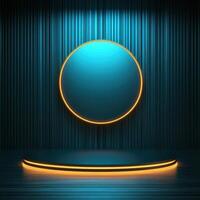 An empty stage with a blue circle on it photo
