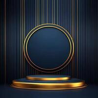 Golden podium with a round circle on a black background photo