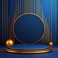 Golden podium with a round circle on a blue background photo