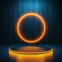 An empty stage with a neon ring on it photo