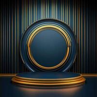 Golden podium with round round podium with blue background photo