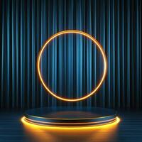 An empty stage with a neon circle on it photo