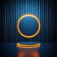 A neon blue circle with a light on it photo