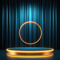 An empty stage with a spotlight and a golden circle photo