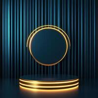 3d rendering of a neon light circle on a stage photo