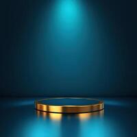 Gold podium with spotlight on dark background photo