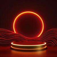 Red neon lights on a black background with waves photo
