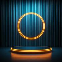An empty stage with a neon ring on it photo