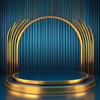 Golden podium with blue background photo