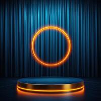 An empty stage with a neon ring on it photo