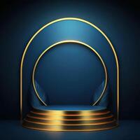 Golden stage with a golden circle and a golden podium photo
