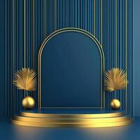 Golden stage with palm trees and an arch photo