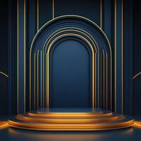 An empty stage with a golden archway photo