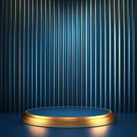 Gold podium with blue background and striped wall photo