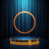 Golden podium with a spotlight on a dark background photo