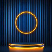 Neon lights on stage with a round circle photo