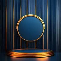 Golden podium with round circle on blue background photo
