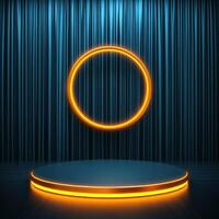 An empty stage with a neon ring on it photo
