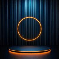 An empty stage with a neon circle on it photo
