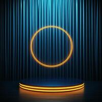 Neon lights on stage with a round circle photo