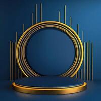 Golden podium with a round circle on a blue background photo