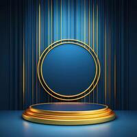 Gold podium with blue background and golden lights photo