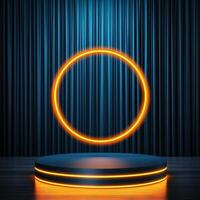 An empty stage with a neon ring on it photo