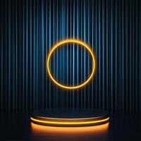 An empty stage with a neon ring on it photo