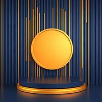 Golden podium with a round disc on top of it photo