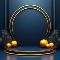 Christmas background with golden circle and christmas decorations photo