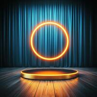 An empty stage with a golden ring on it photo