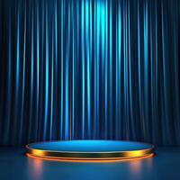 Stage with blue curtain and podium photo