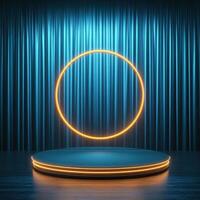 An empty stage with a neon circle on it photo