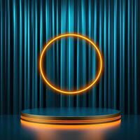 An empty stage with a neon ring on it photo