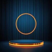 An empty stage with a neon circle on it photo