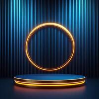 An empty stage with a neon ring on it photo