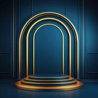 Golden stage with an archway and a podium photo