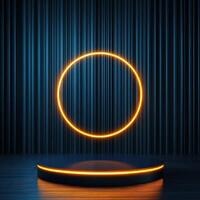 An orange glowing circle on a stand photo