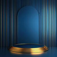 Gold podium with blue wall background photo