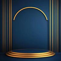 Golden podium with an arch on a blue background photo