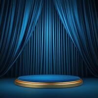 Stage with blue curtain and podium photo