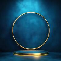 Golden round podium with a spotlight on a dark background photo