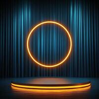 An empty stage with a neon circle on it photo