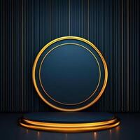 3d render of a podium with a round light on it photo