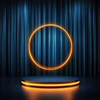 An empty stage with a neon circle on it photo