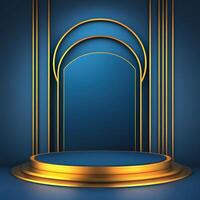 Gold podium with blue background photo