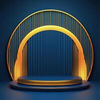 Stage with a blue background and a golden light photo