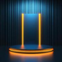 An empty podium with neon lights on it photo