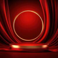 Red curtain with gold ring on stage with red curtain photo