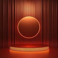 An empty stage with a neon circle on it photo